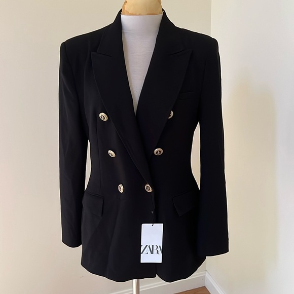New! Zara large double breasted gold buttoned blazer. - Picture 1 of 16